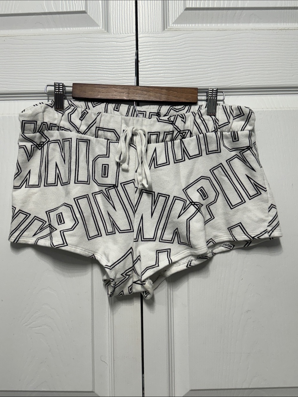 PINK Victoria's Secret White Shorts with Black Logo Print